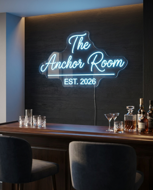 LED-Neon-Schild Anchor Room in einer Homebar – Neon Atelier