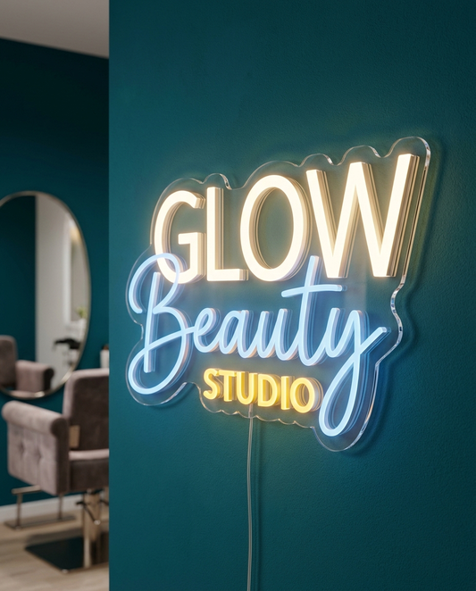 LED-Neon-Logo Glow Beauty Studio in einem Salon – Neon Atelier