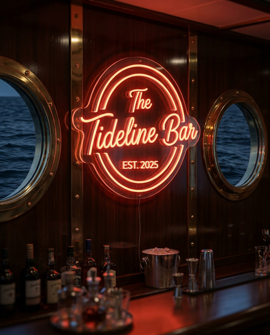 LED-Neon-Schild Tideline Bar an Bord einer Yacht – Neon Atelier