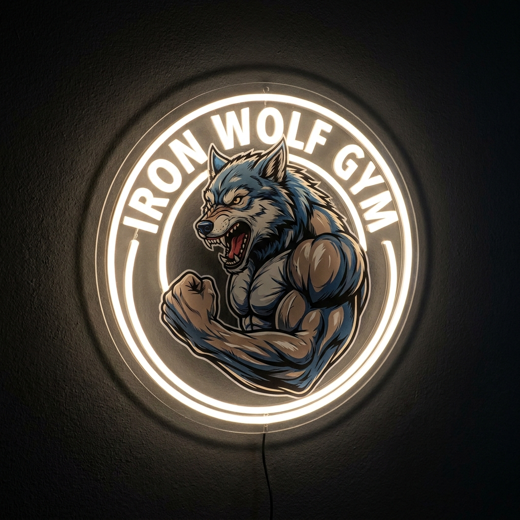 Gym-Neonschild Iron Wolf Gym Badge-Logo – Neon Atelier