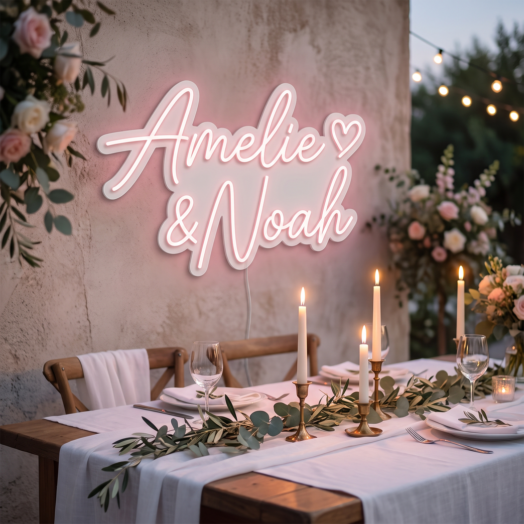 Hochzeits-Neonschild am Sweetheart-Table – Amelie & Noah – Neon Atelier