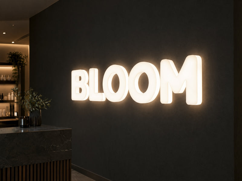 Letras de metacrilato luminosas con iluminación frontal y lateral – Encendido