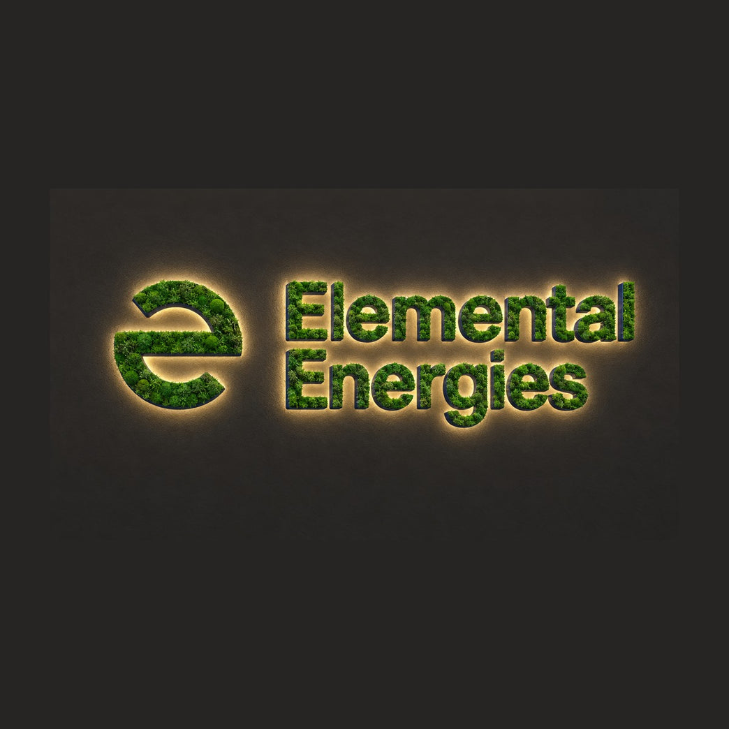 Moss logo signs with halo light Elemental Energies – design preview