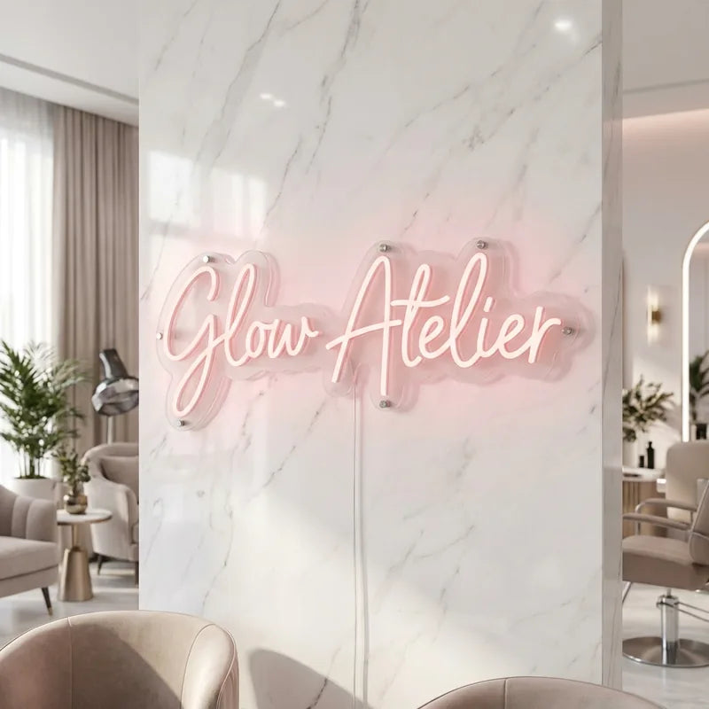 Schaufenster-Neonschild Glow Atelier – Ladenlokal – Neon Atelier
