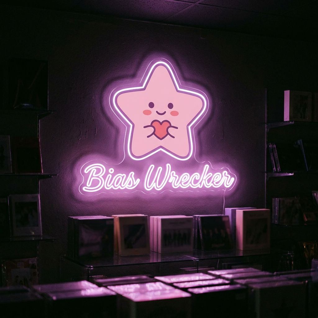 UV-bedrucktes LED-Neon-Logo „Bias Wrecker“ im K-Pop-Zimmer – Neon Atelier