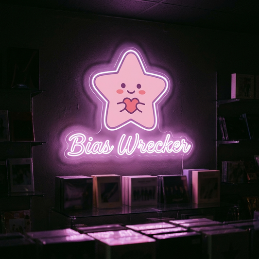 UV-bedrucktes LED-Neon-Logo „Bias Wrecker“ im K-Pop-Zimmer – Neon Atelier